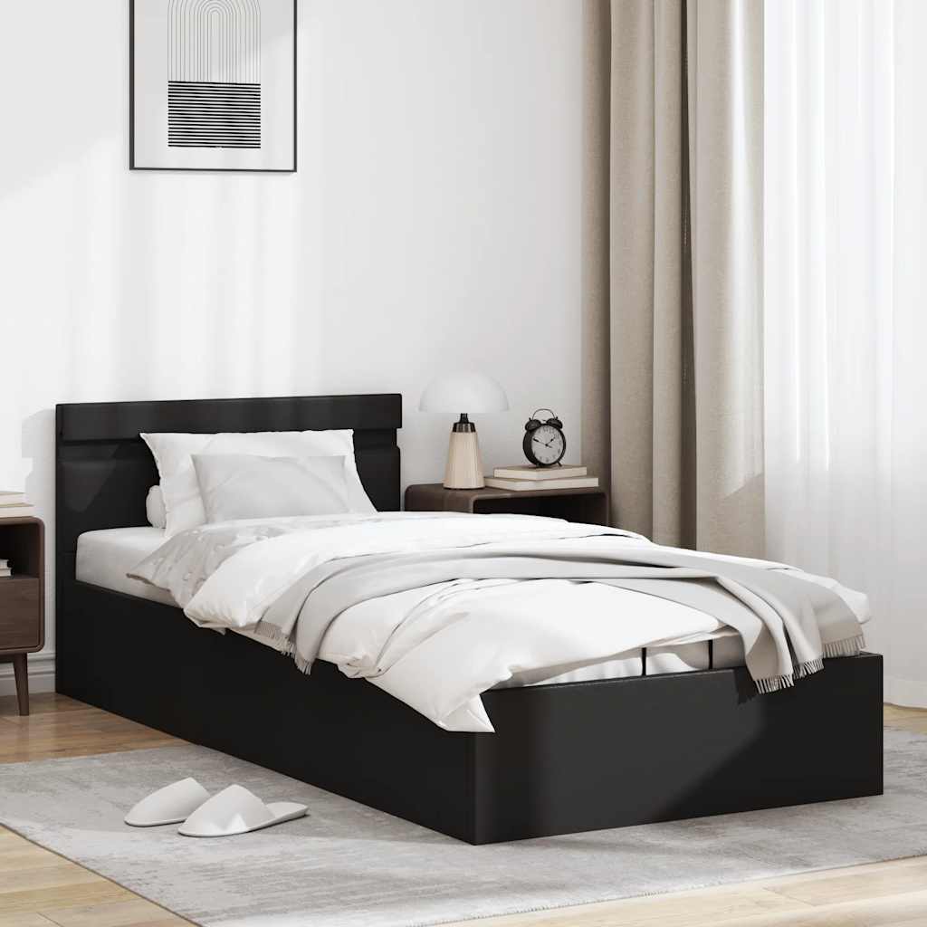 vidaXL Rama łóżka z podnośnikiem i LED, czarna, ekoskóra, 90 x 200 cm