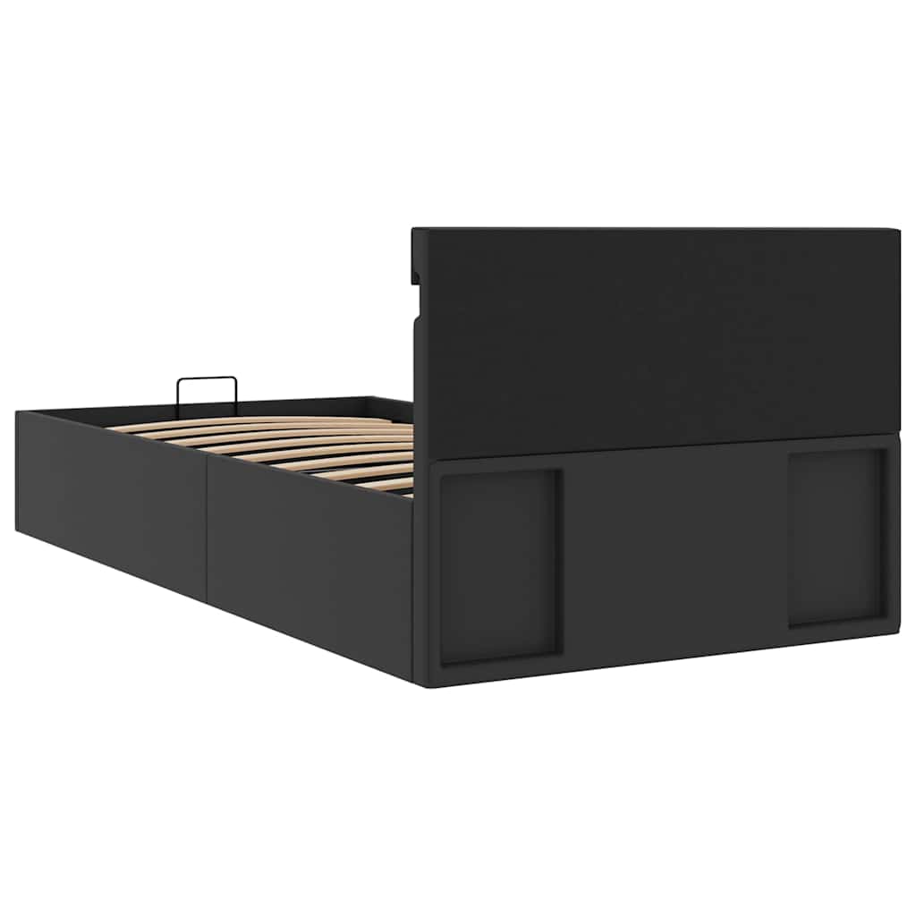 vidaXL Rama łóżka z podnośnikiem i LED, czarna, ekoskóra, 90 x 200 cm