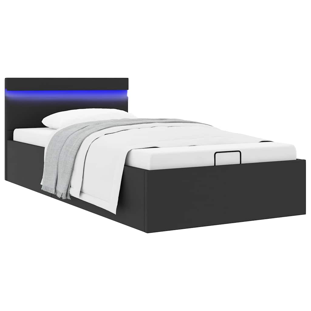 vidaXL Rama łóżka z podnośnikiem i LED, czarna, ekoskóra, 90 x 200 cm