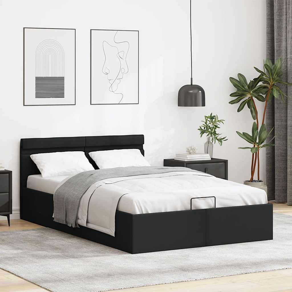 vidaXL Rama łóżka z podnośnikiem i LED, czarna, ekoskóra, 120 x 200 cm