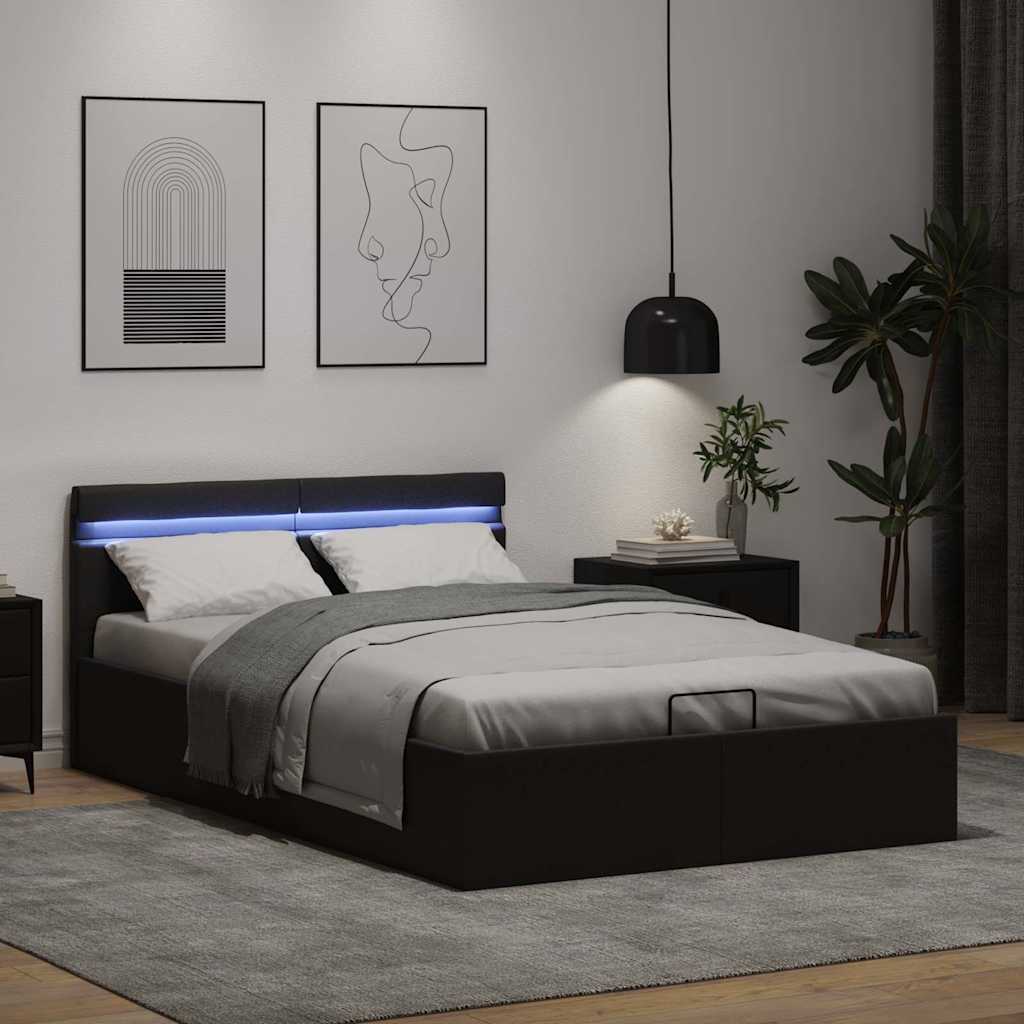 vidaXL Rama łóżka z podnośnikiem i LED, czarna, ekoskóra, 120 x 200 cm