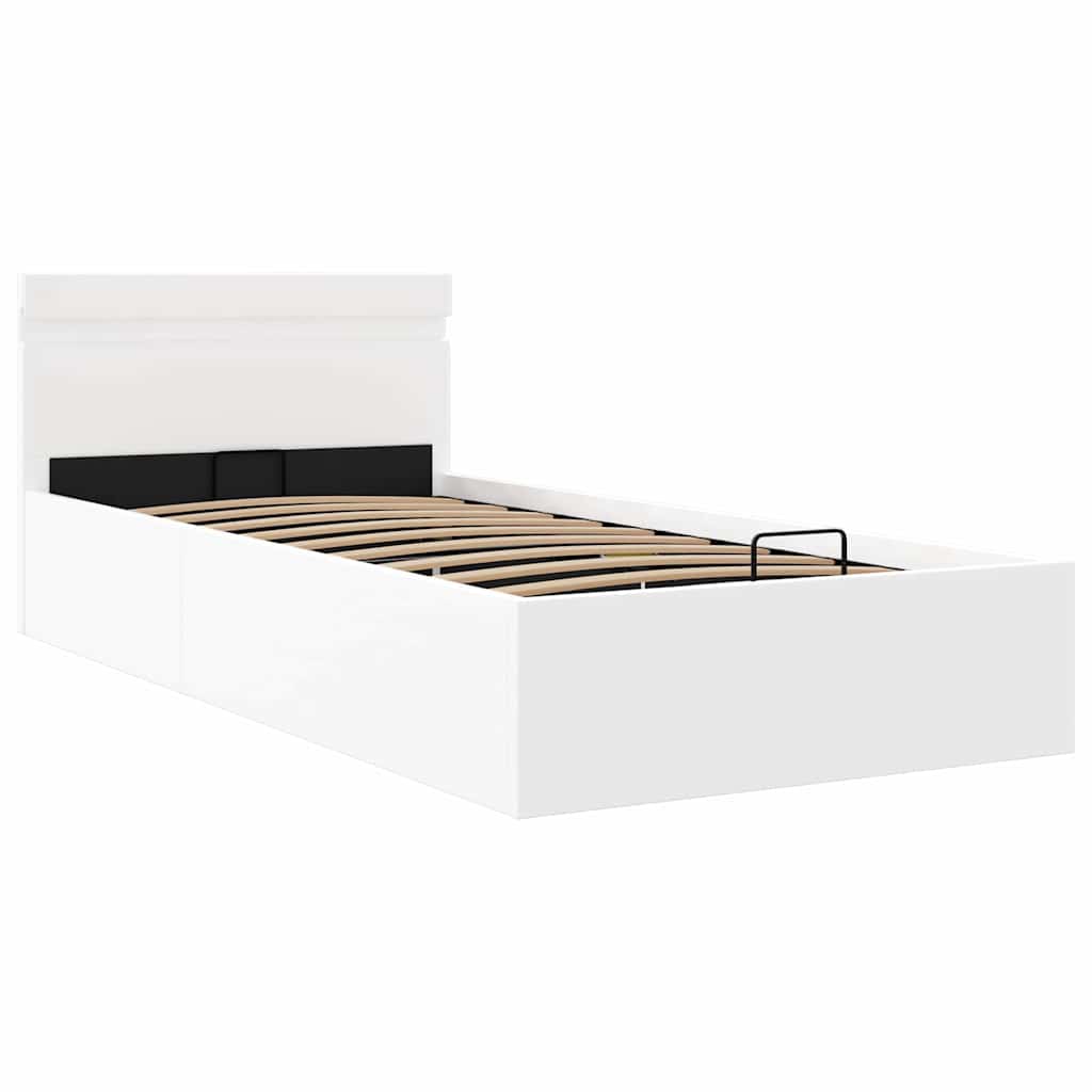 vidaXL Rama łóżka z podnośnikiem i LED, biała, ekoskóra, 90 x 200 cm
