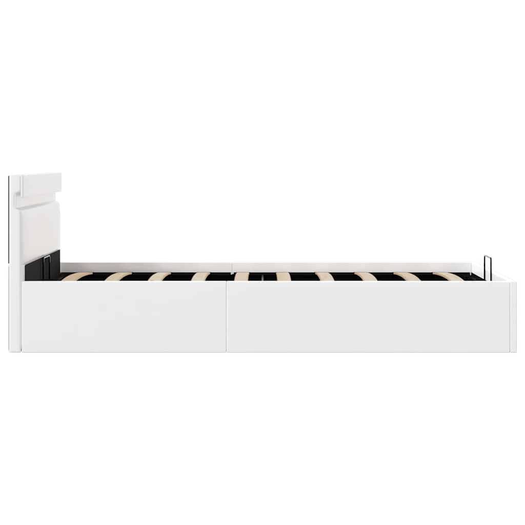vidaXL Rama łóżka z podnośnikiem i LED, biała, ekoskóra, 90 x 200 cm