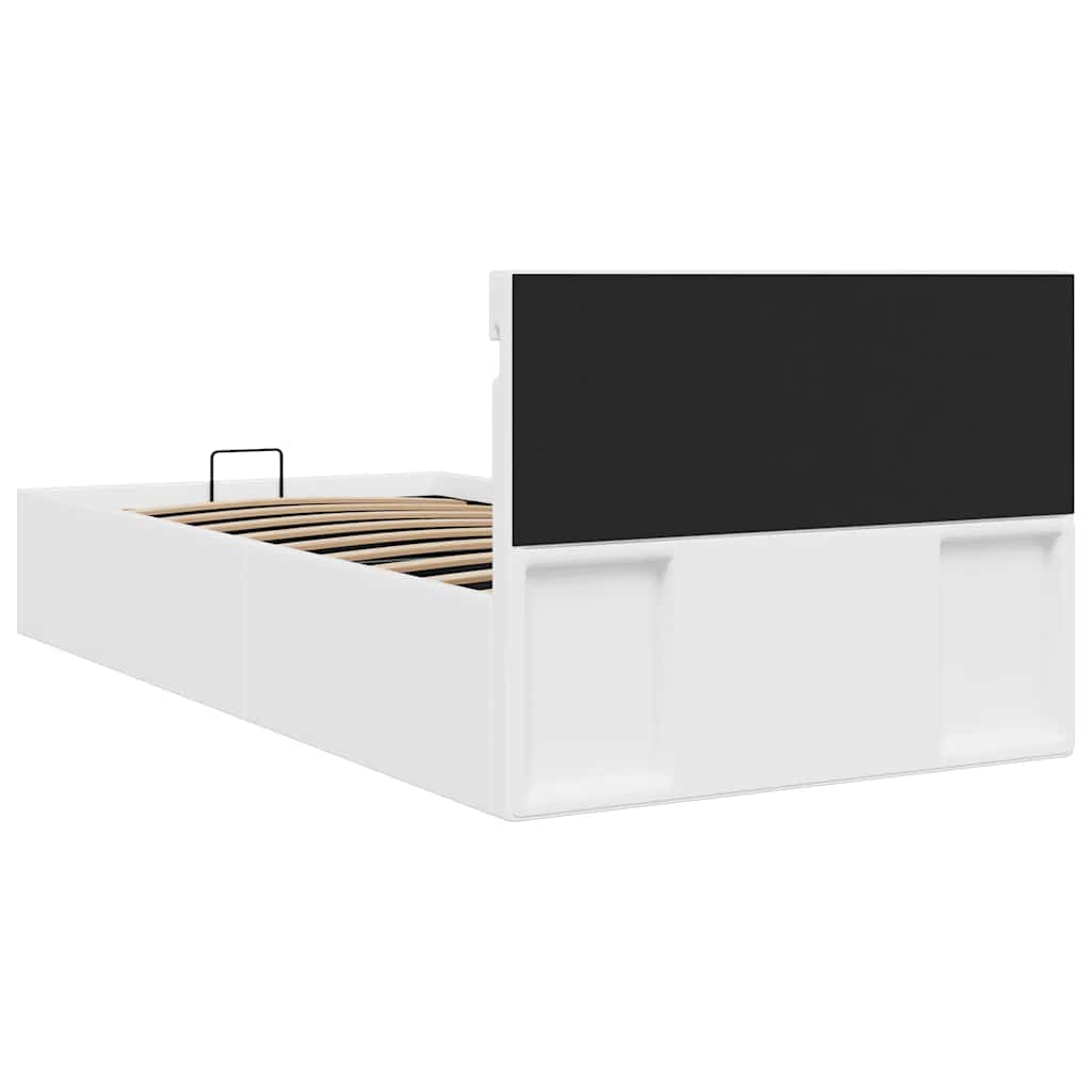 vidaXL Rama łóżka z podnośnikiem i LED, biała, ekoskóra, 90 x 200 cm