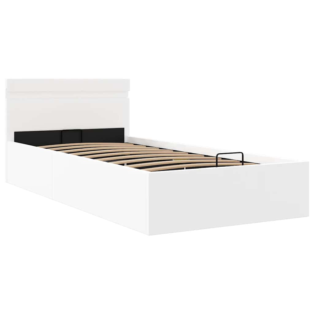 vidaXL Rama łóżka z podnośnikiem i LED, biała, ekoskóra, 100 x 200 cm