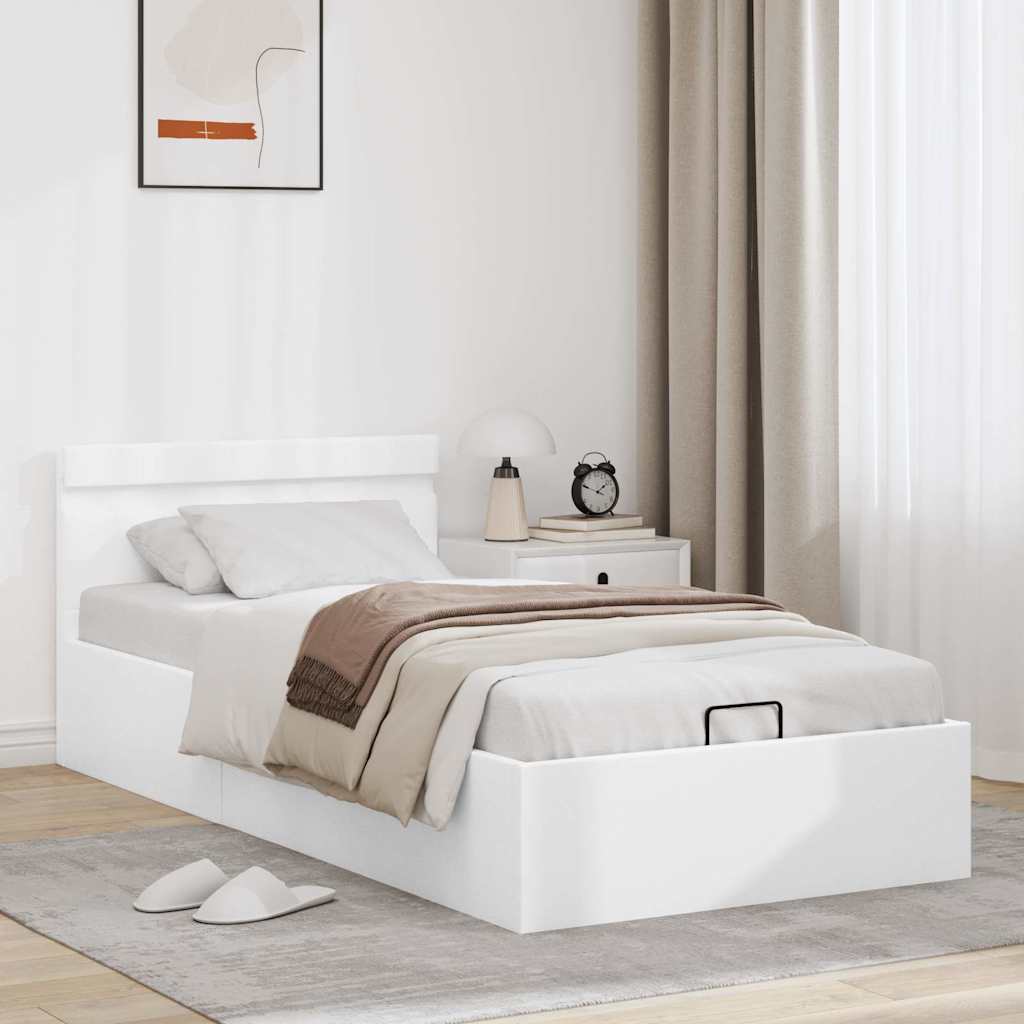 vidaXL Rama łóżka z podnośnikiem i LED, biała, ekoskóra, 100 x 200 cm