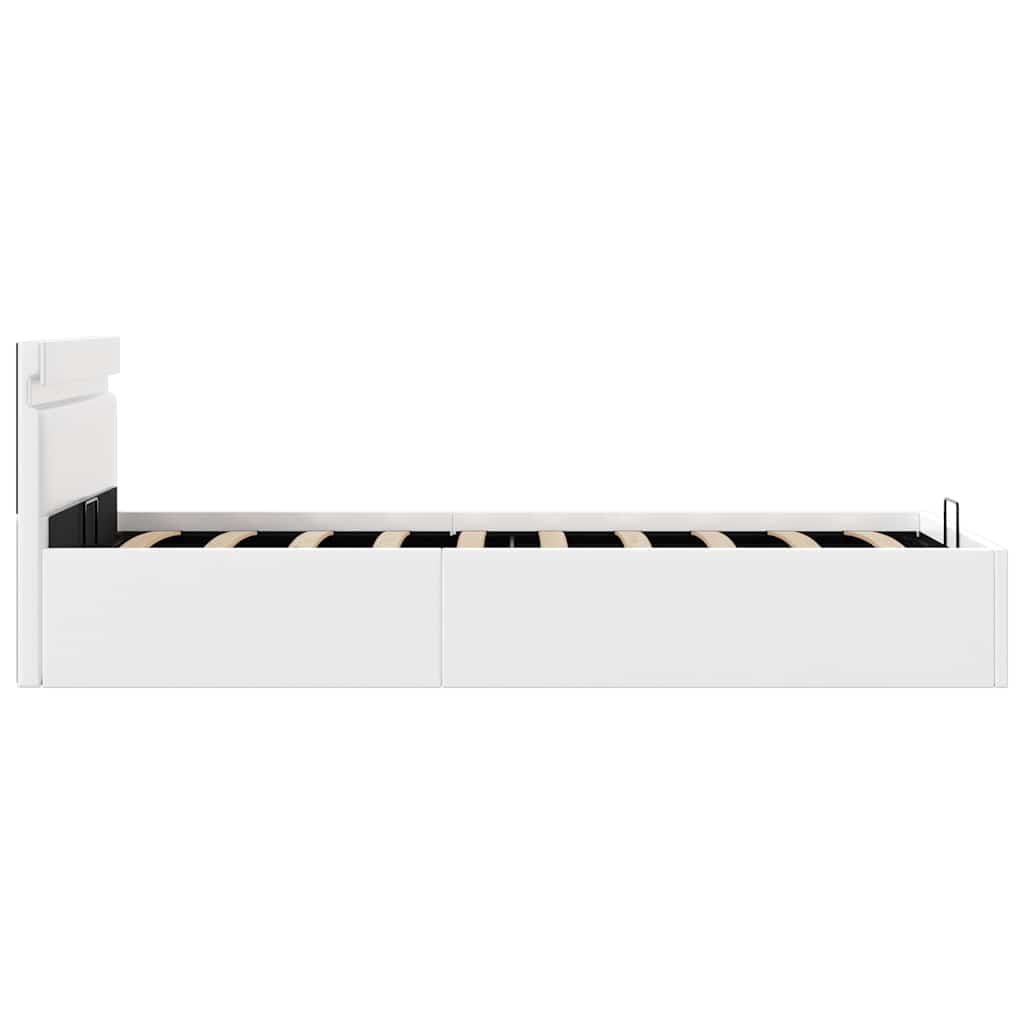 vidaXL Rama łóżka z podnośnikiem i LED, biała, ekoskóra, 100 x 200 cm
