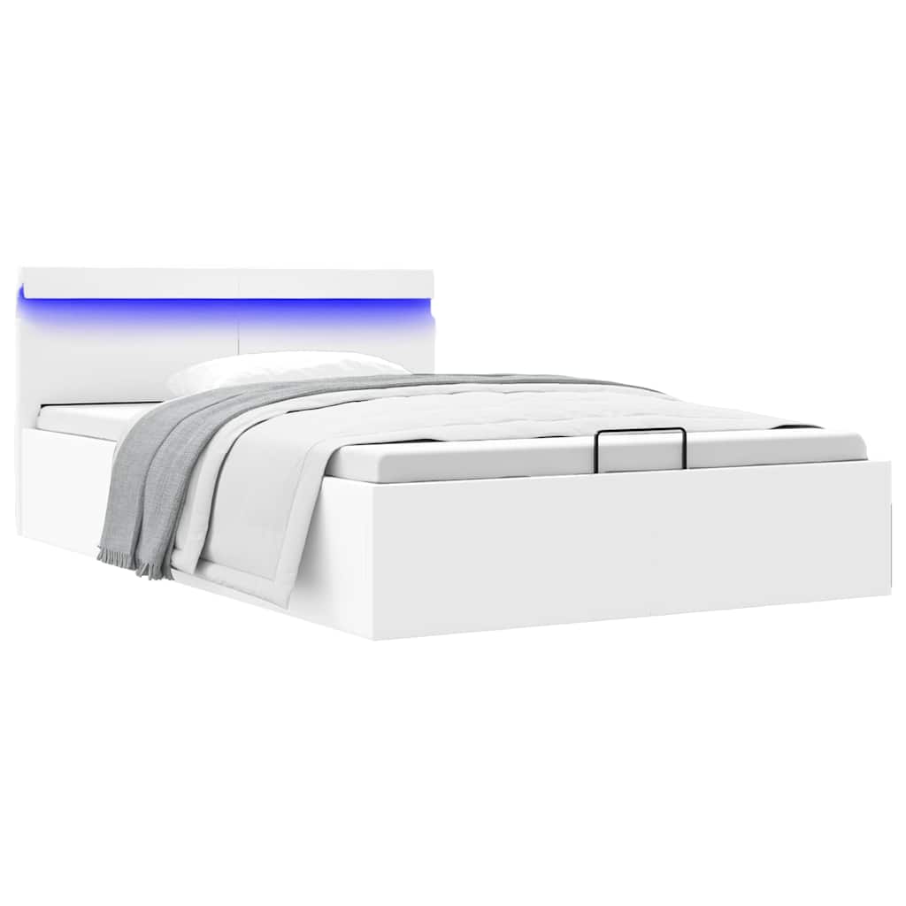 vidaXL Rama łóżka z podnośnikiem i LED, biała, ekoskóra, 120 x 200 cm