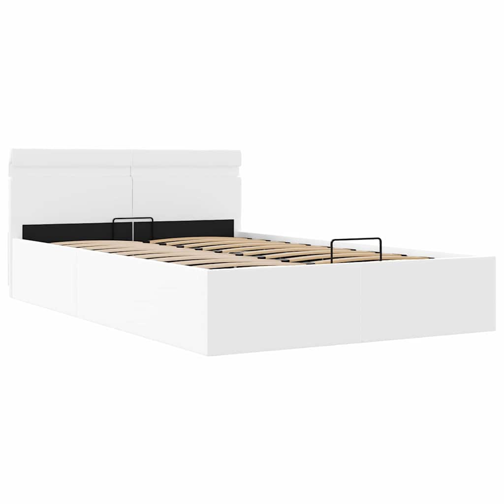 vidaXL Rama łóżka z podnośnikiem i LED, biała, ekoskóra, 140 x 200 cm