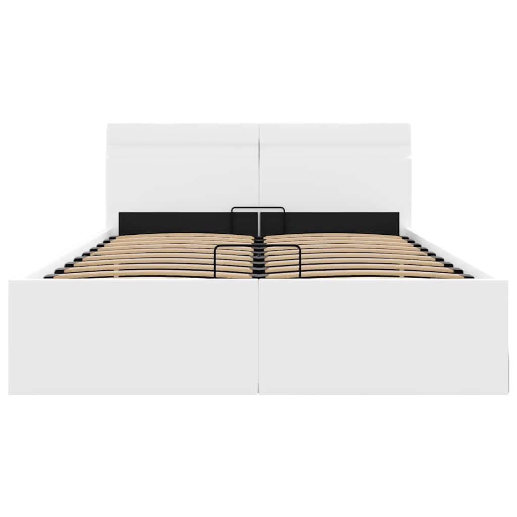 vidaXL Rama łóżka z podnośnikiem i LED, biała, ekoskóra, 140 x 200 cm