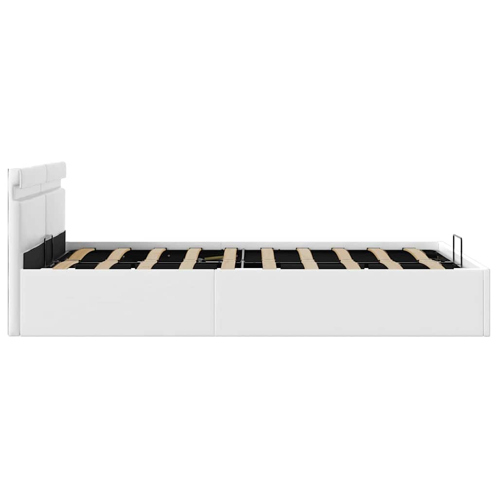vidaXL Rama łóżka z podnośnikiem i LED, biała, ekoskóra, 140 x 200 cm