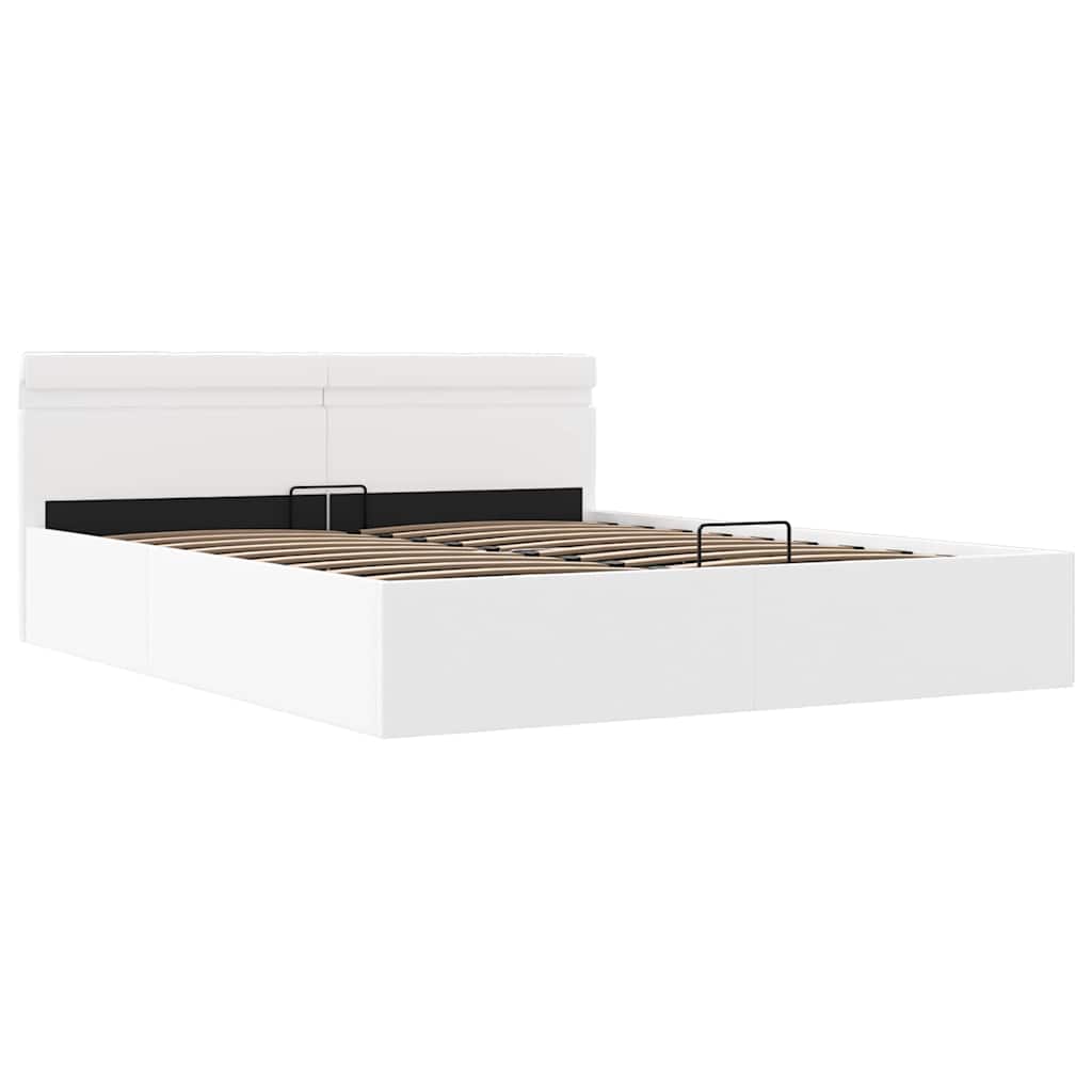 vidaXL Rama łóżka z podnośnikiem i LED, biała, ekoskóra, 160 x 200 cm