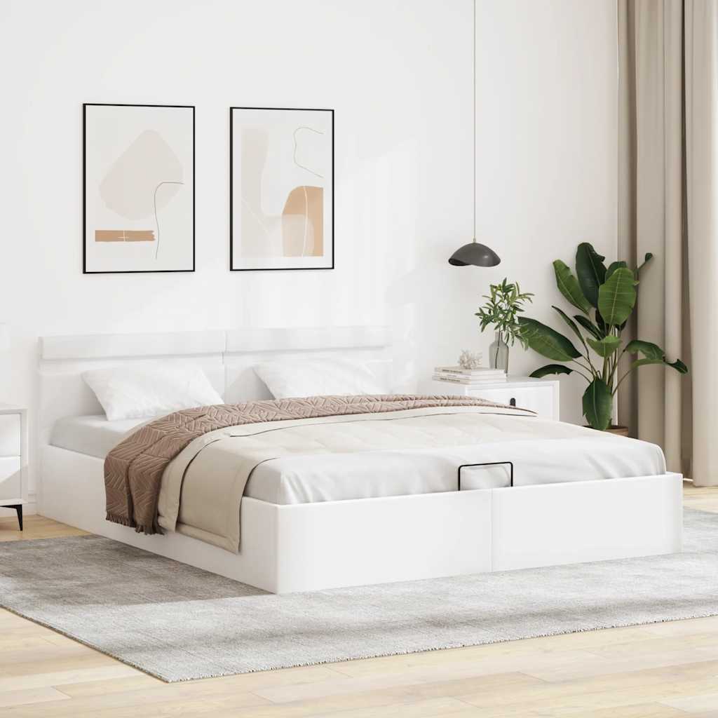 vidaXL Rama łóżka z podnośnikiem i LED, biała, ekoskóra, 160 x 200 cm