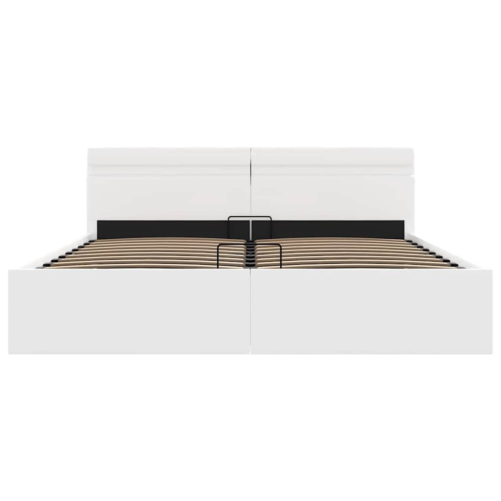 vidaXL Rama łóżka z podnośnikiem i LED, biała, ekoskóra, 160 x 200 cm