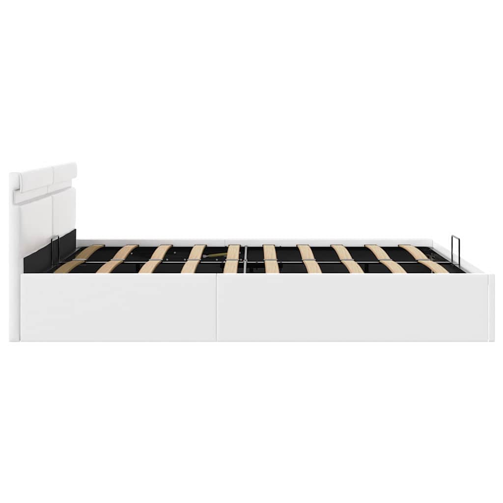 vidaXL Rama łóżka z podnośnikiem i LED, biała, ekoskóra, 160 x 200 cm