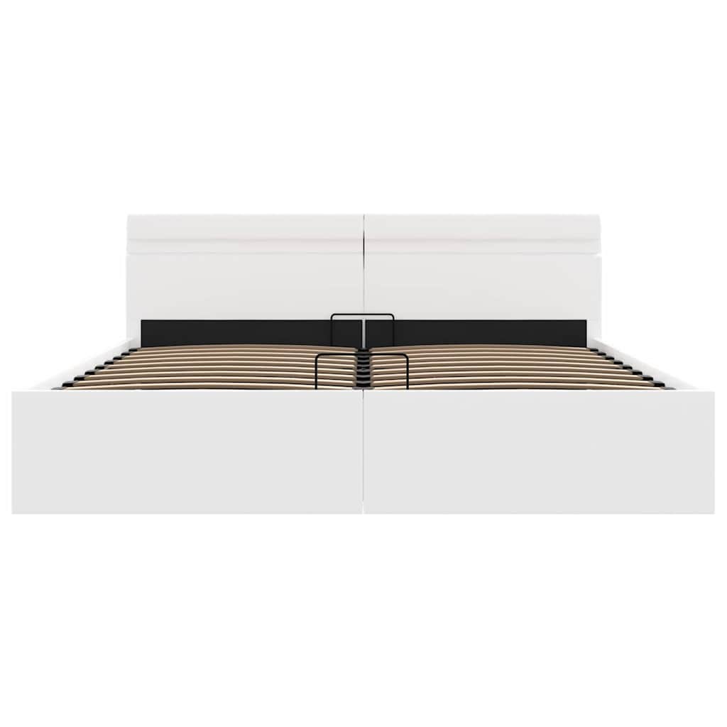 vidaXL Rama łóżka z podnośnikiem i LED, biała, ekoskóra, 180 x 200 cm