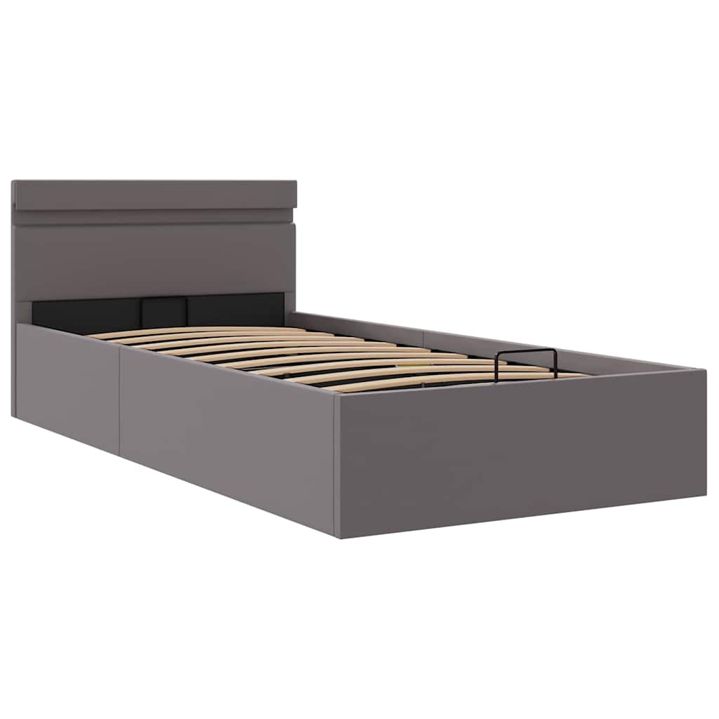 vidaXL Rama łóżka z podnośnikiem i LED, szara, ekoskóra, 90 x 200 cm
