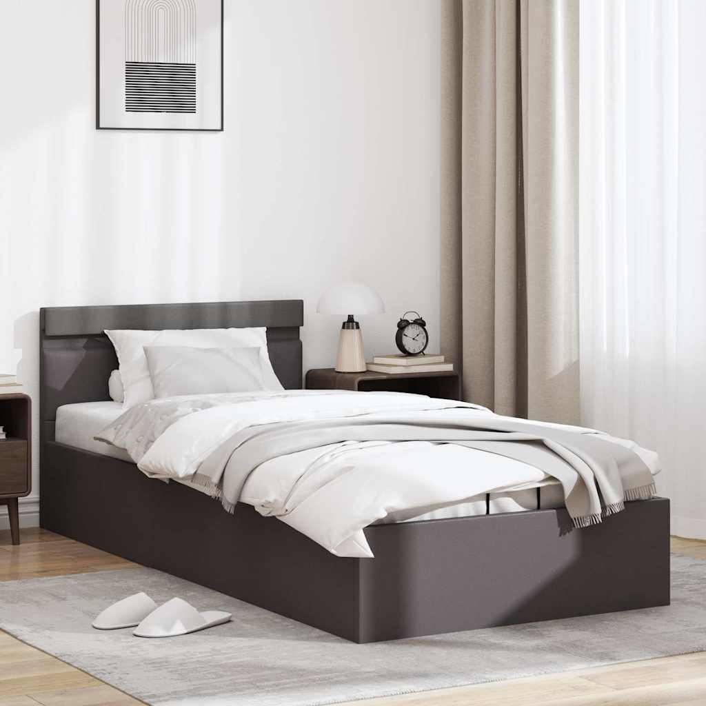 vidaXL Rama łóżka z podnośnikiem i LED, szara, ekoskóra, 90 x 200 cm