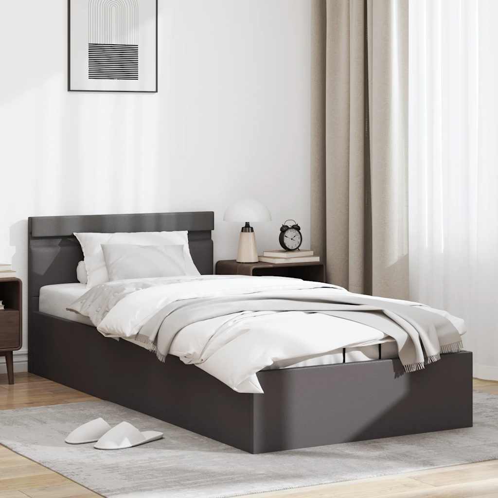 vidaXL Rama łóżka z podnośnikiem i LED, szara, ekoskóra, 100 x 200 cm