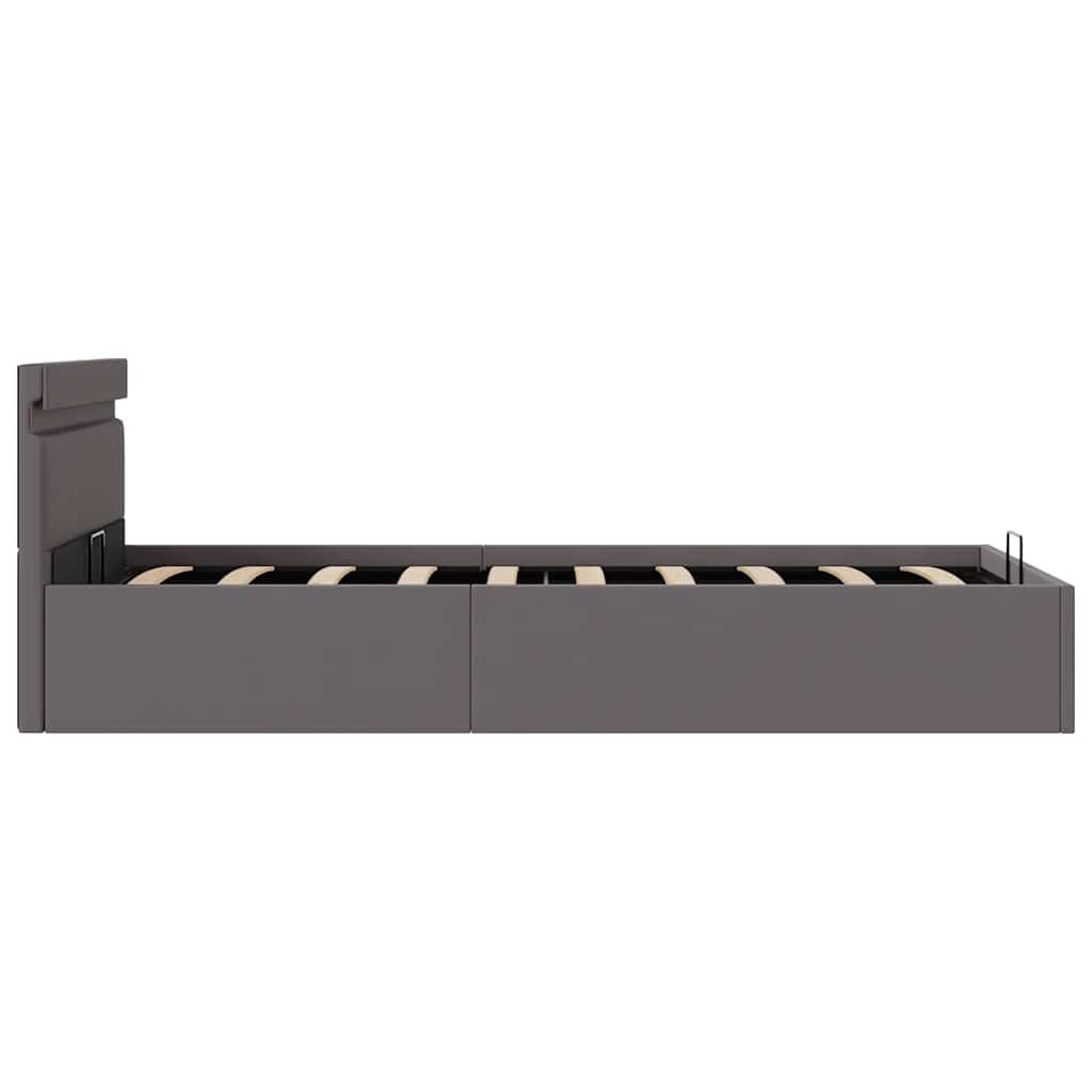 vidaXL Rama łóżka z podnośnikiem i LED, szara, ekoskóra, 100 x 200 cm