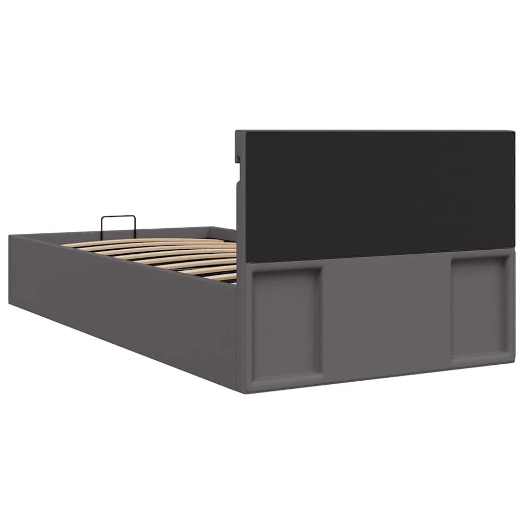 vidaXL Rama łóżka z podnośnikiem i LED, szara, ekoskóra, 100 x 200 cm