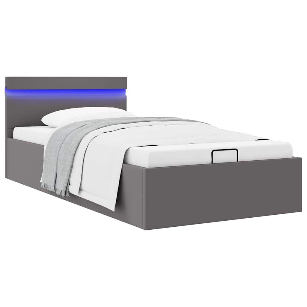 vidaXL Rama łóżka z podnośnikiem i LED, szara, ekoskóra, 100 x 200 cm