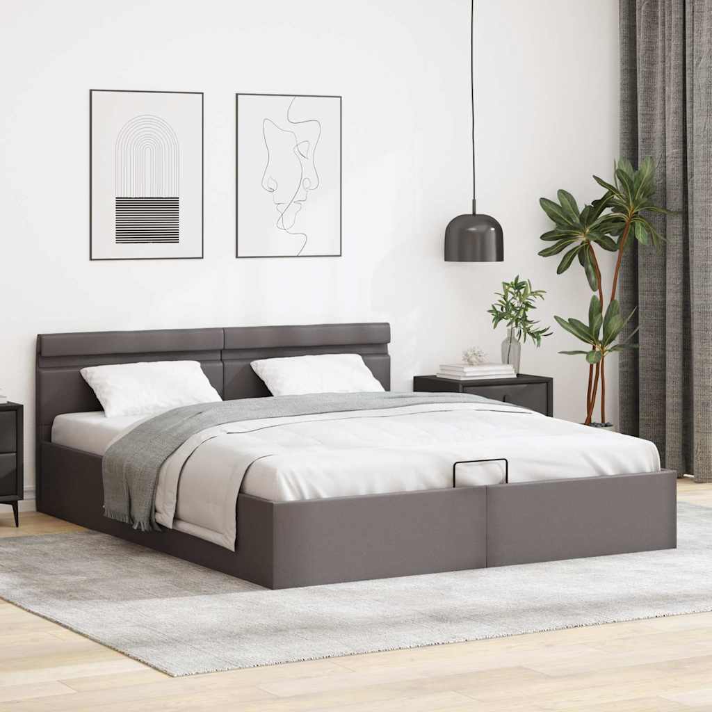 vidaXL Rama łóżka z podnośnikiem i LED, szara, ekoskóra, 160 x 200 cm