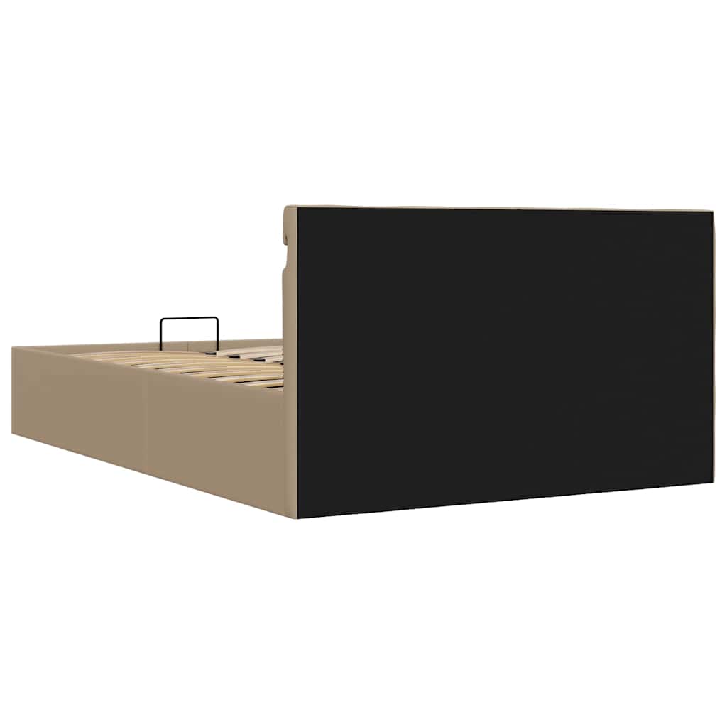 vidaXL Rama łóżka z podnośnikiem, LED, cappuccino, ekoskóra, 140x200cm