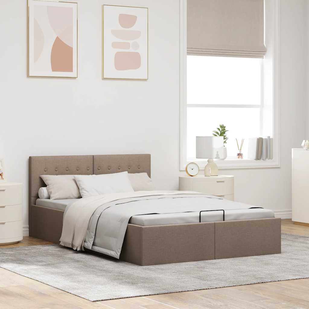 vidaXL Rama łóżka z podnośnikiem, taupe, tkanina, 120 x 200 cm