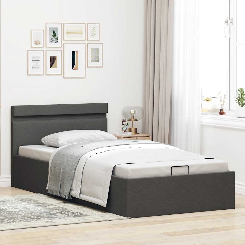 vidaXL Rama łóżka, podnośnik i LED, ciemnoszara, tkanina, 90 x 200 cm