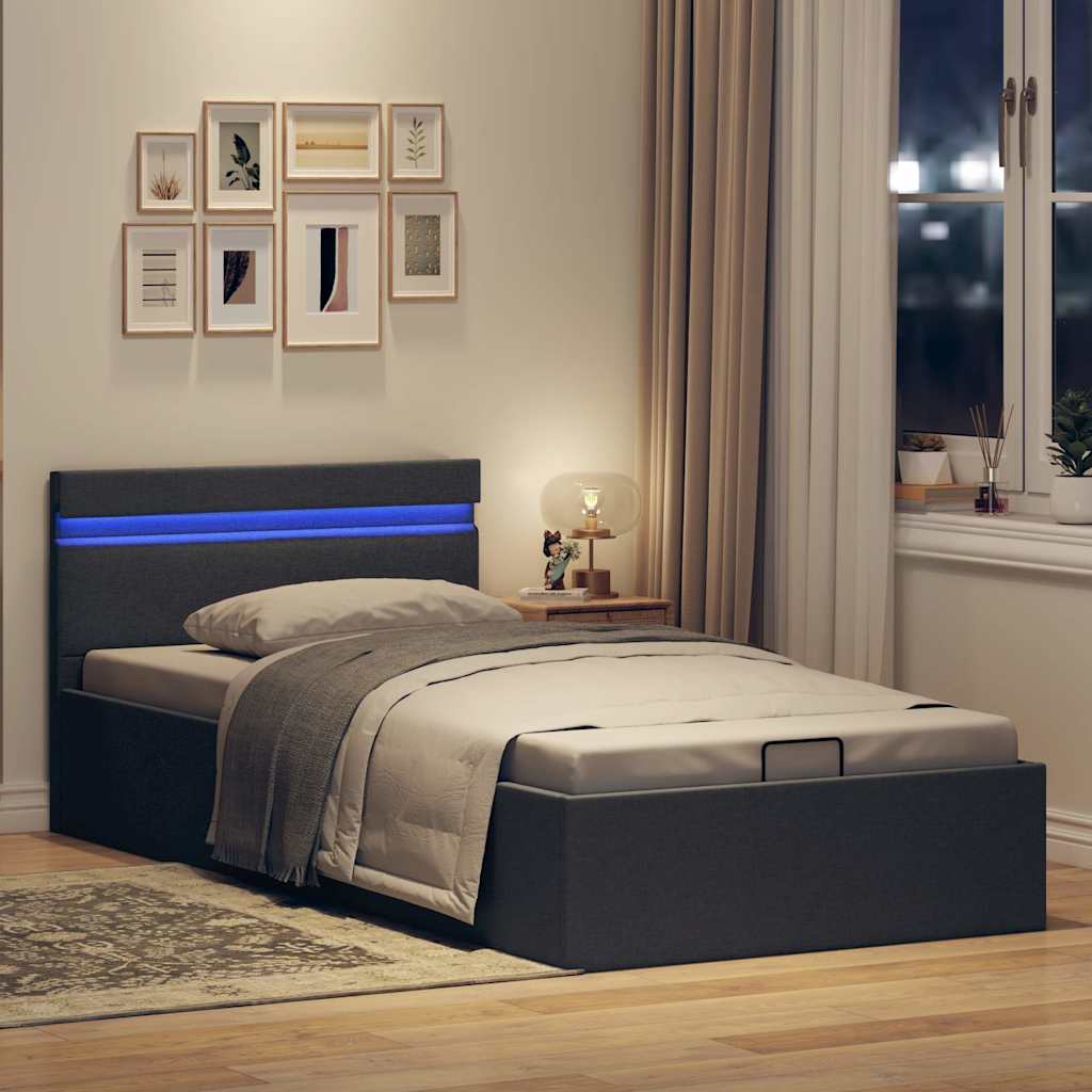 vidaXL Rama łóżka, podnośnik i LED, ciemnoszara, tkanina, 100 x 200 cm