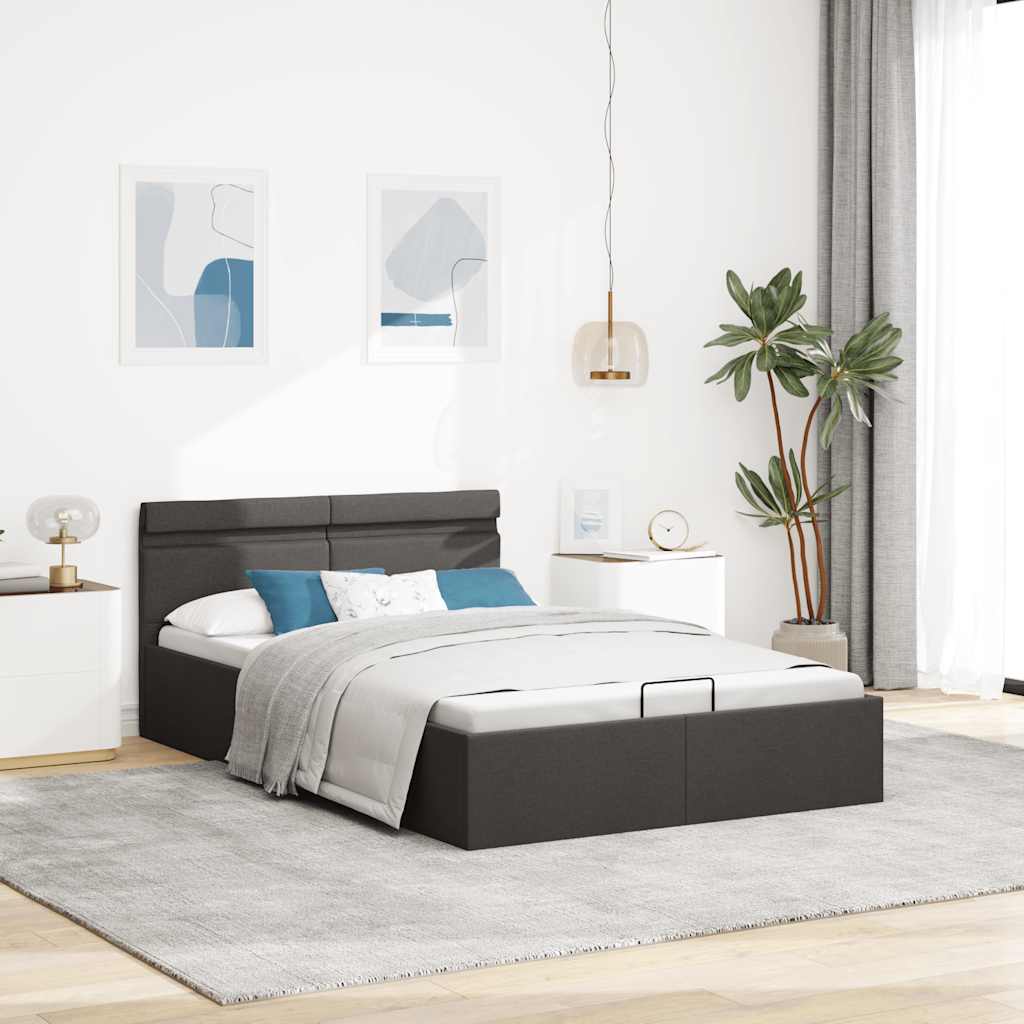 vidaXL Rama łóżka, podnośnik i LED, ciemnoszara, tkanina, 120 x 200 cm