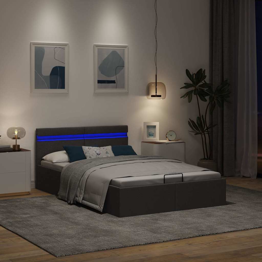 vidaXL Rama łóżka, podnośnik i LED, ciemnoszara, tkanina, 120 x 200 cm