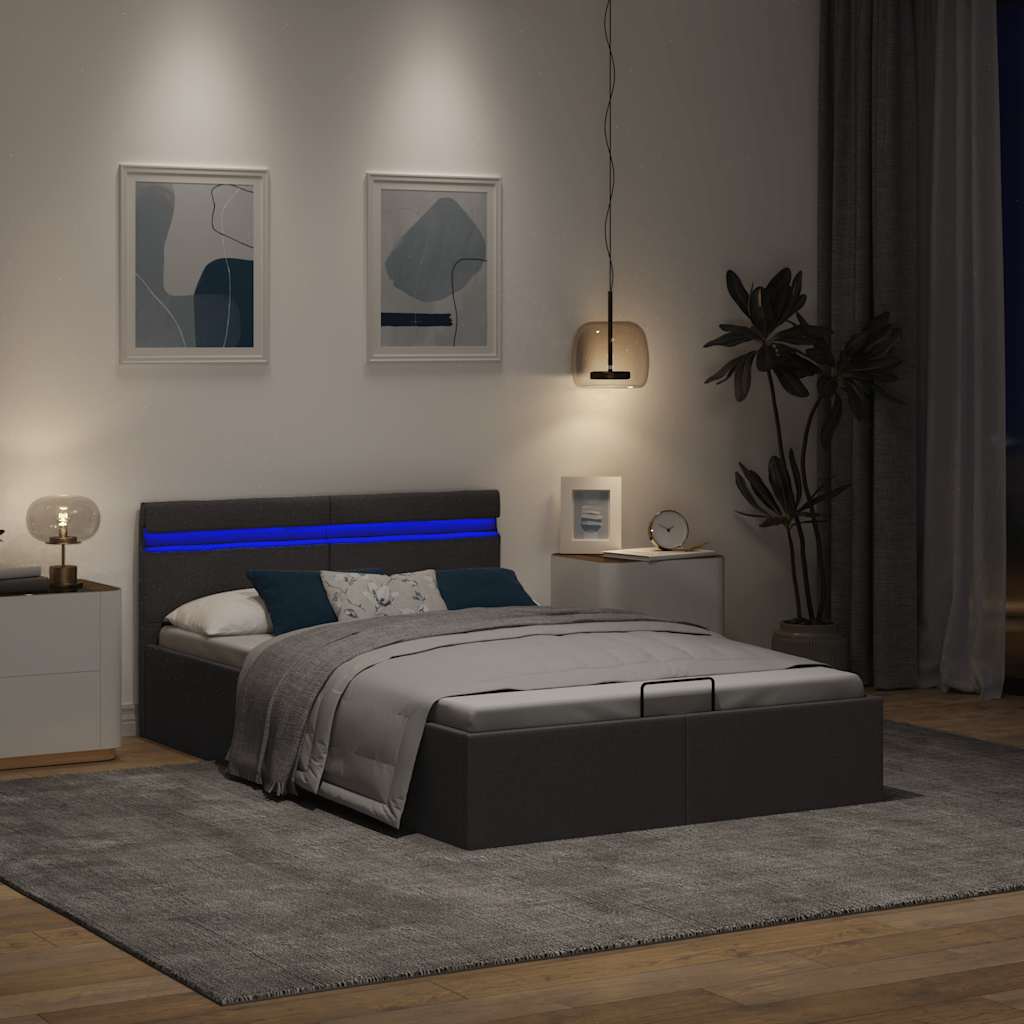 vidaXL Rama łóżka, podnośnik i LED, ciemnoszara, tkanina, 140 x 200 cm
