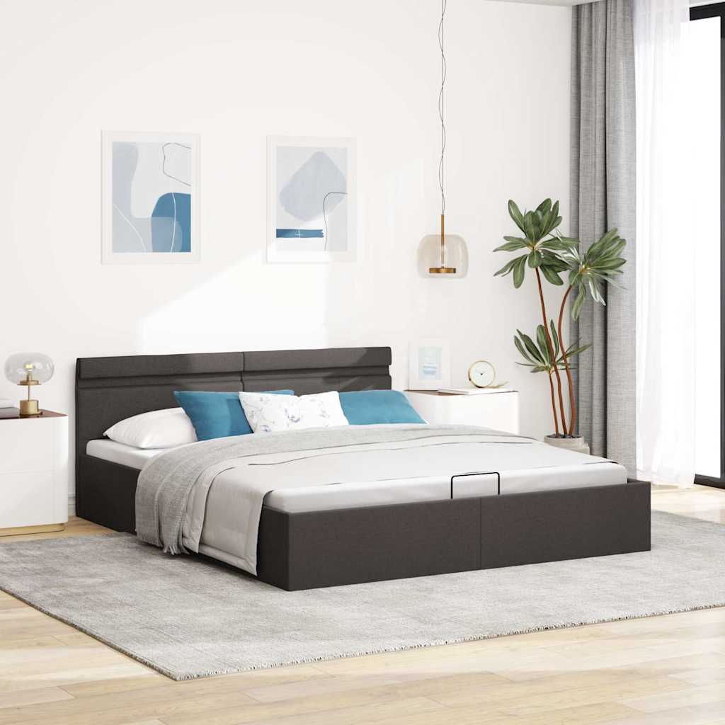 vidaXL Rama łóżka, podnośnik i LED, ciemnoszara, tkanina, 160 x 200 cm
