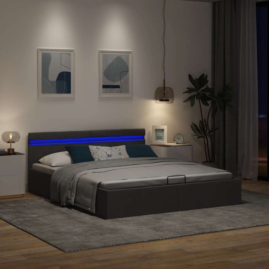 vidaXL Rama łóżka, podnośnik i LED, ciemnoszara, tkanina, 160 x 200 cm