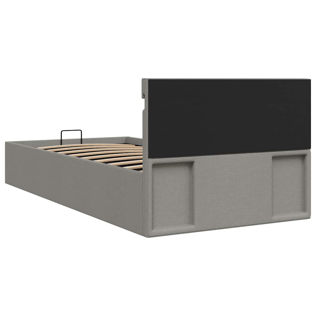vidaXL Rama łóżka, podnośnik i LED, jasnoszara, tkanina, 90 x 200 cm