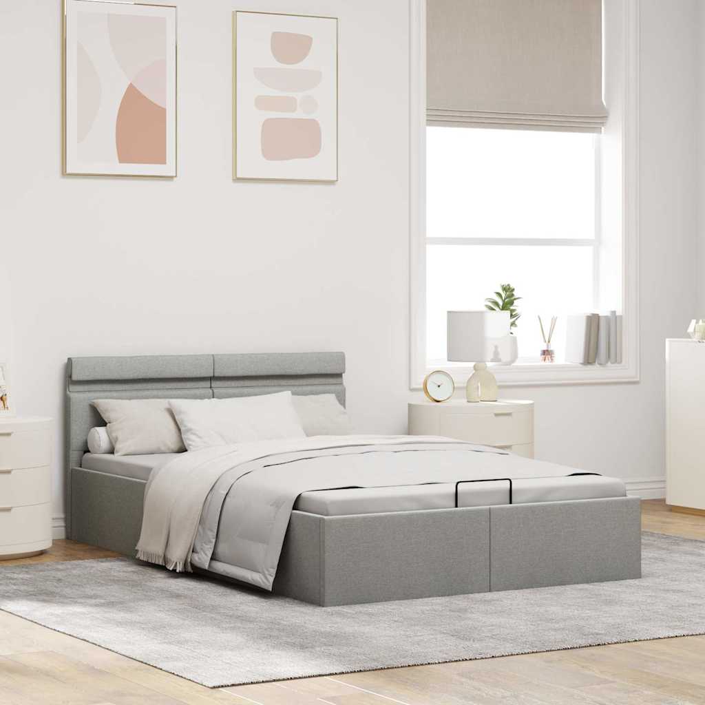 vidaXL Rama łóżka, podnośnik i LED, jasnoszara, tkanina, 120 x 200 cm