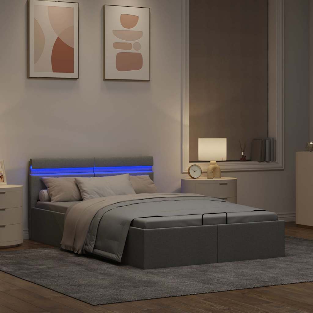vidaXL Rama łóżka, podnośnik i LED, jasnoszara, tkanina, 120 x 200 cm