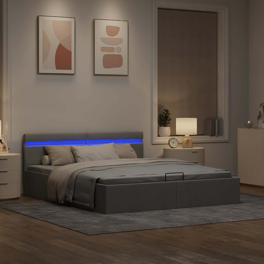 vidaXL Rama łóżka, podnośnik i LED, jasnoszara, tkanina, 160 x 200 cm