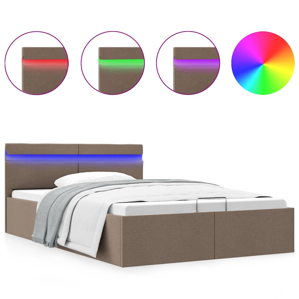 vidaXL Rama łóżka z podnośnikiem i LED, taupe, tkanina, 120 x 200 cm