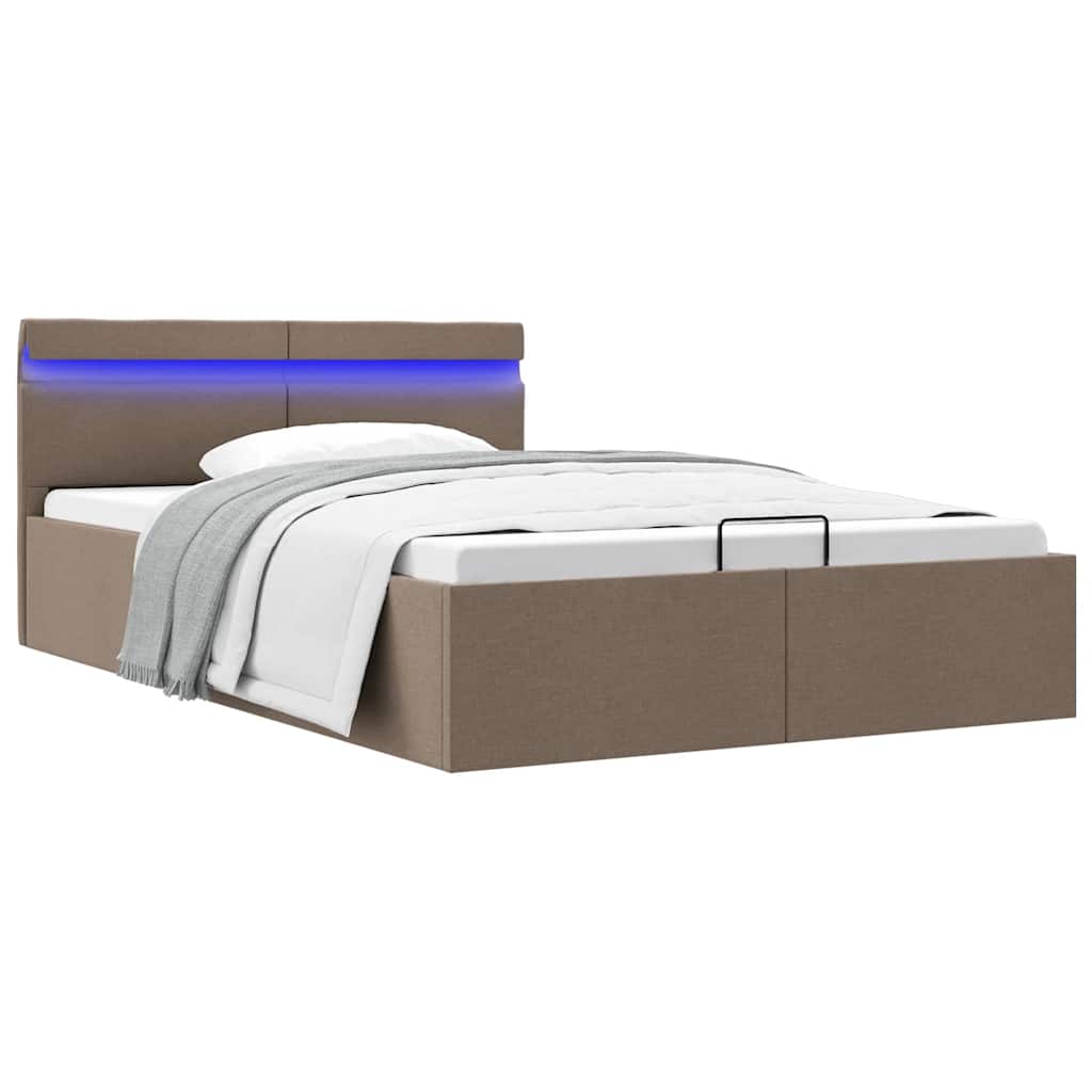 vidaXL Rama łóżka z podnośnikiem i LED, taupe, tkanina, 120 x 200 cm