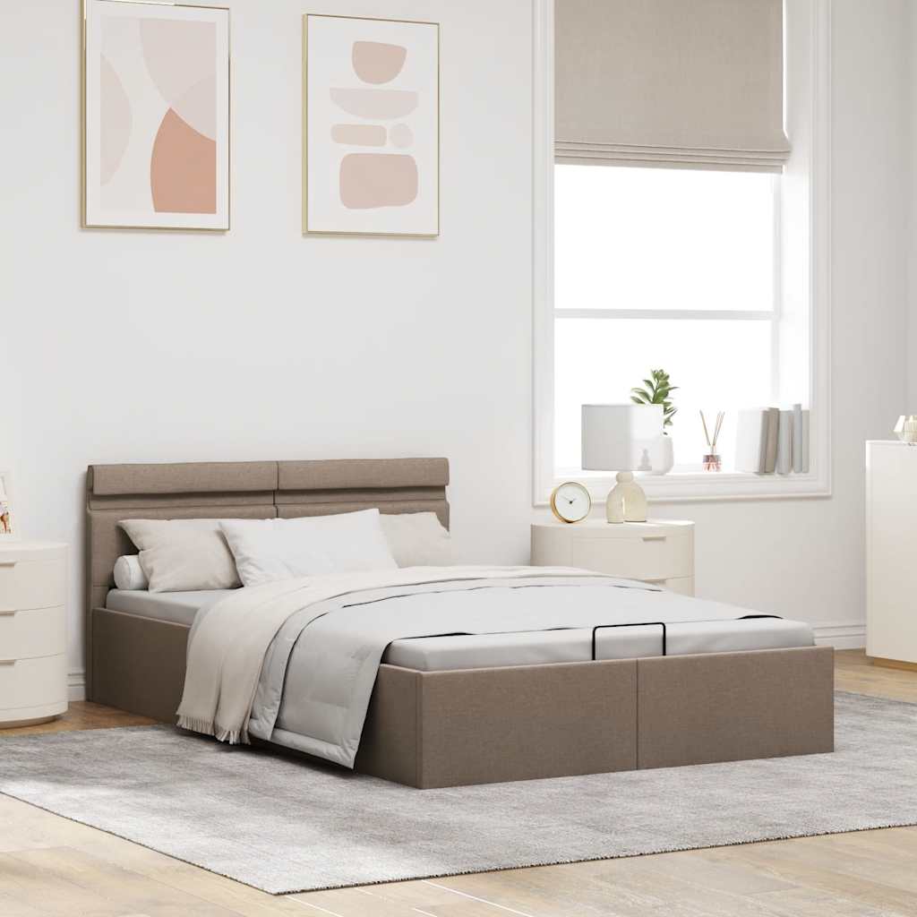 vidaXL Rama łóżka z podnośnikiem i LED, taupe, tkanina, 140 x 200 cm