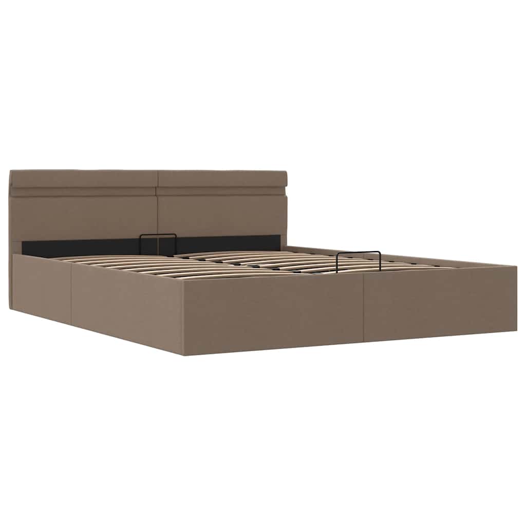 vidaXL Rama łóżka z podnośnikiem i LED, taupe, tkanina, 160 x 200 cm