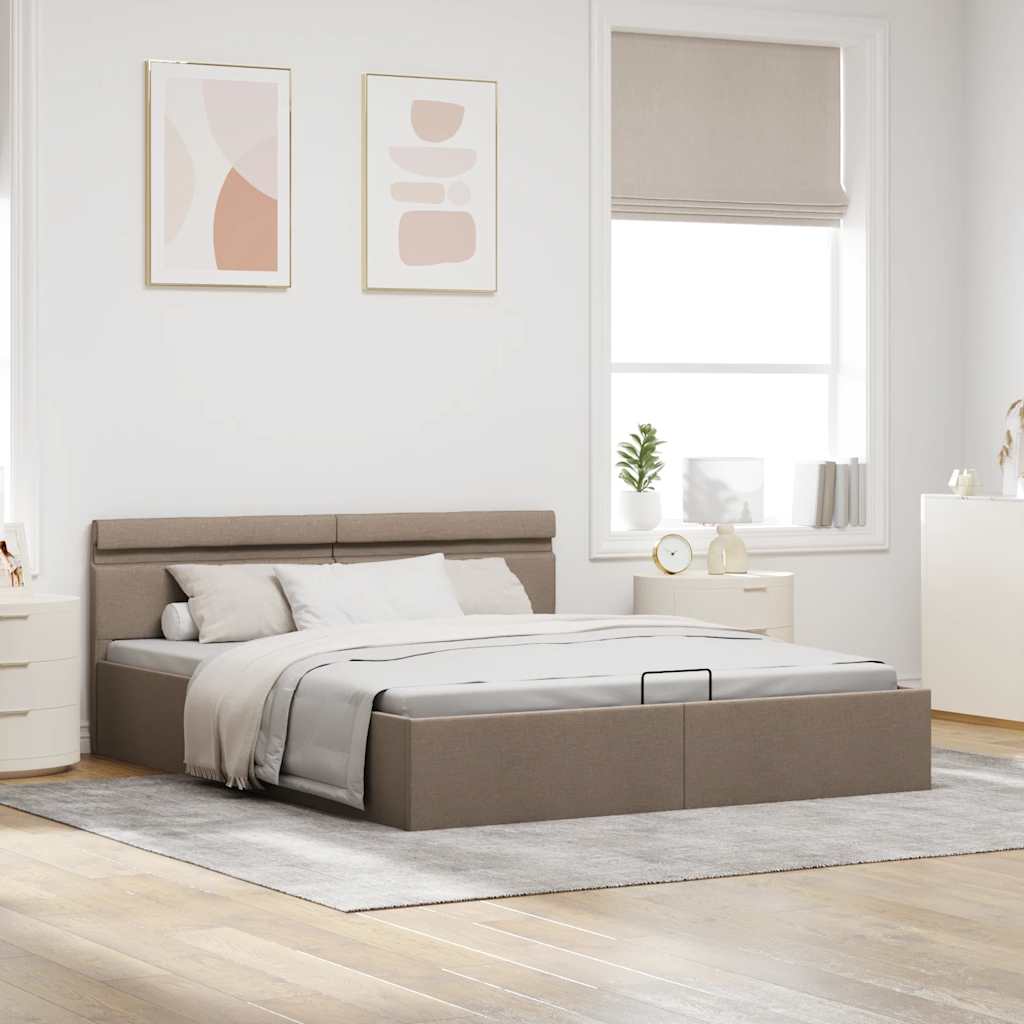 vidaXL Rama łóżka z podnośnikiem i LED, taupe, tkanina, 160 x 200 cm