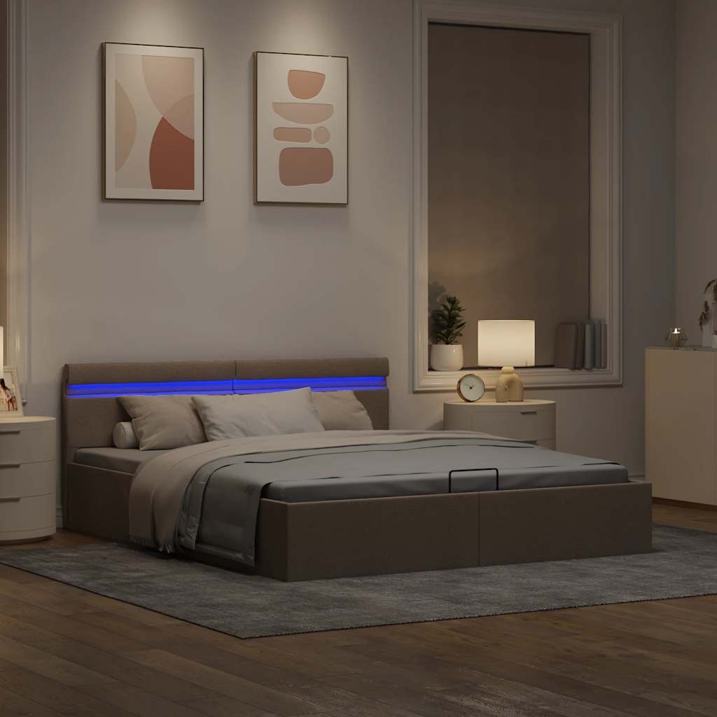 vidaXL Rama łóżka z podnośnikiem i LED, taupe, tkanina, 160 x 200 cm