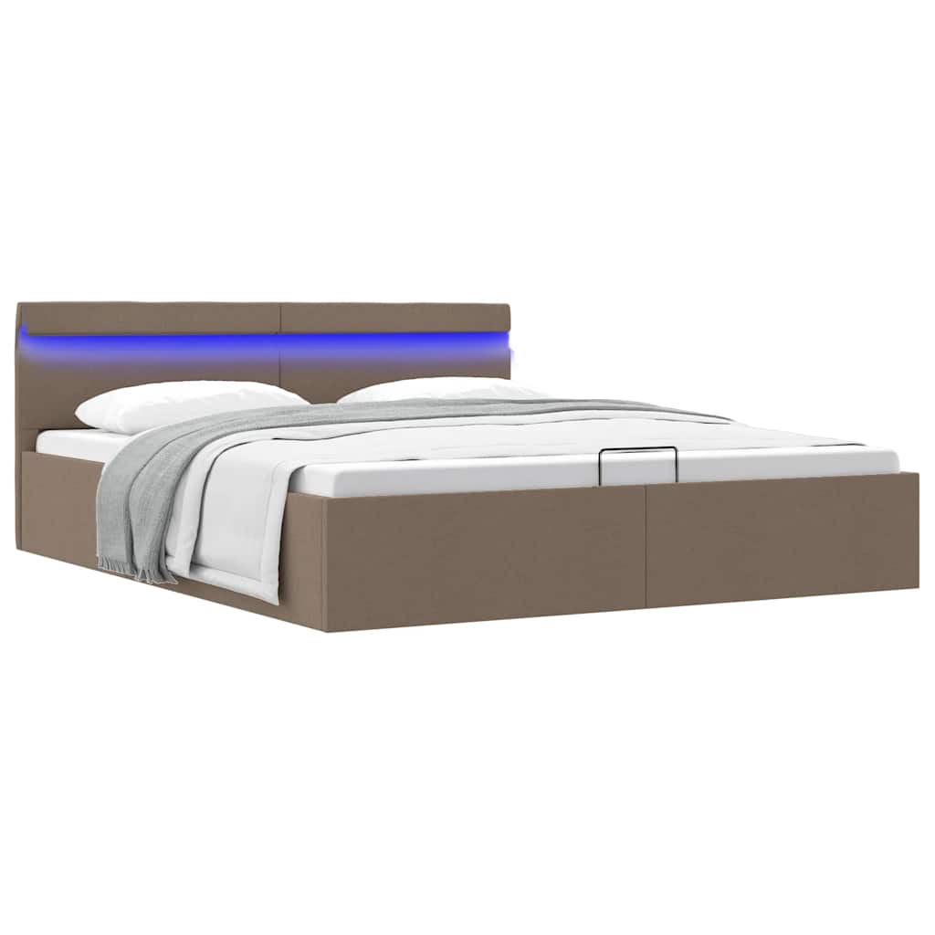 vidaXL Rama łóżka z podnośnikiem i LED, taupe, tkanina, 160 x 200 cm
