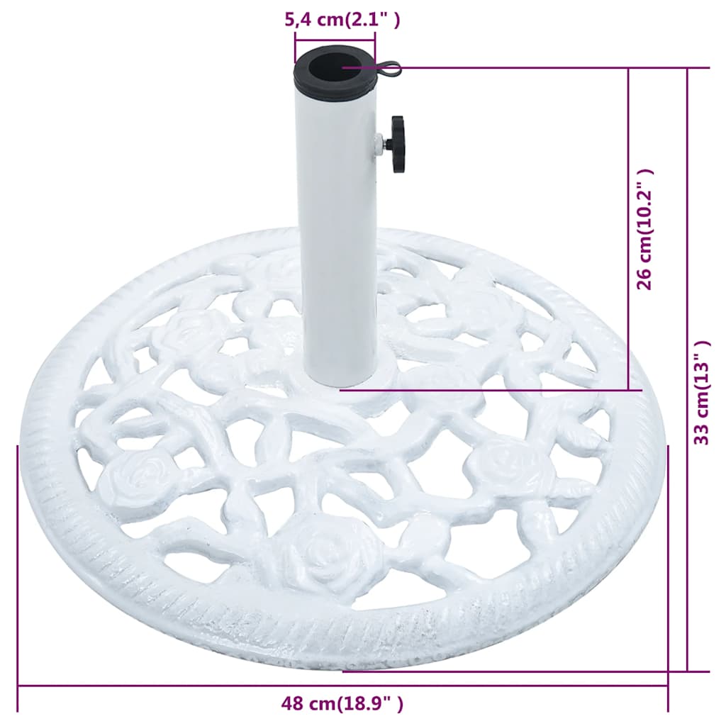 vidaXL Podstawa pod parasol, biała, 12 kg, 48 cm, żeliwo