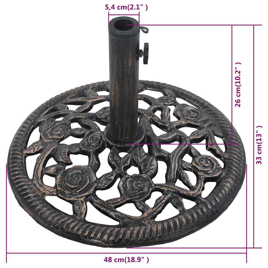 vidaXL Podstawa pod parasol, kolor brązu, 12 kg, 48 cm, żeliwo