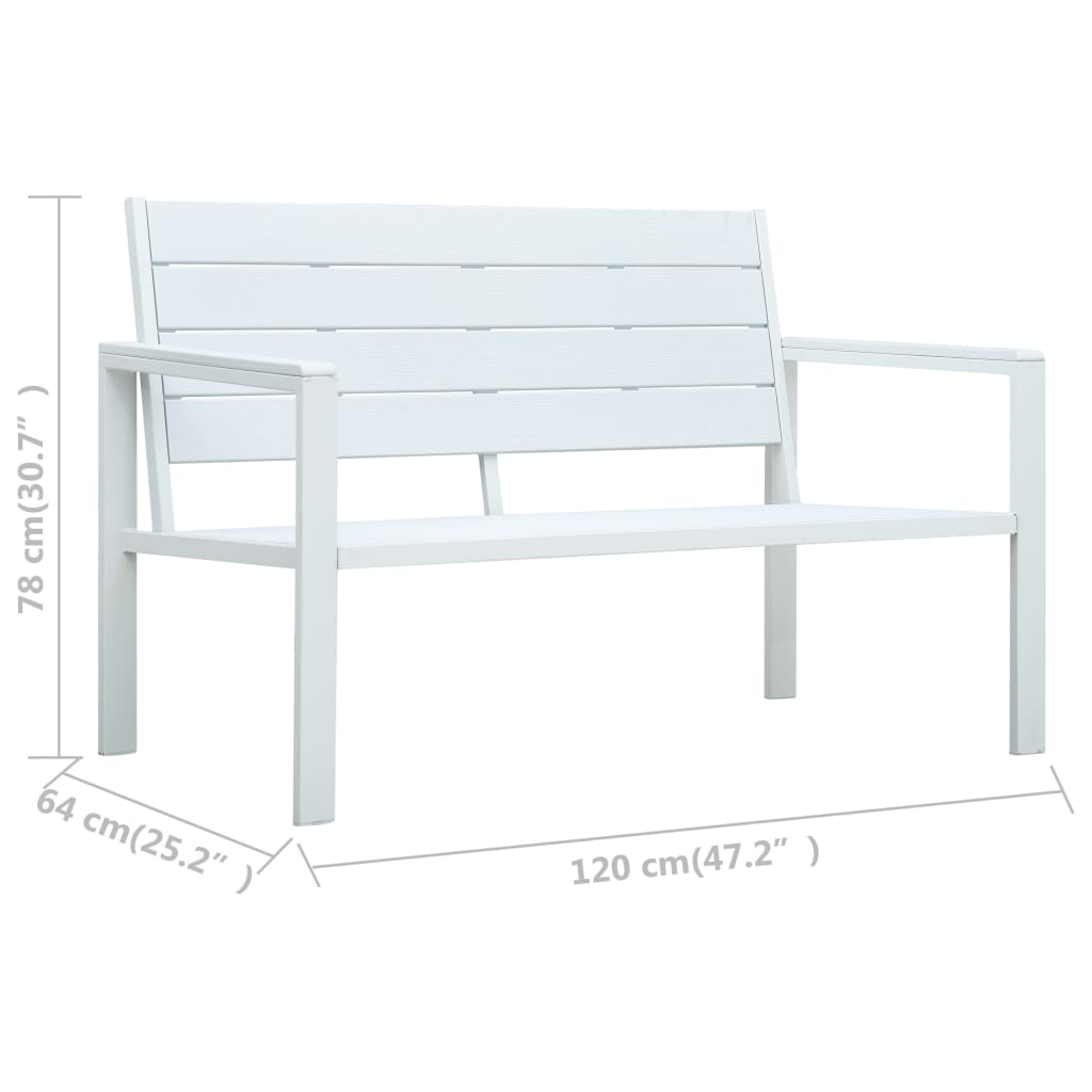 vidaXL Ławka ogrodowa, 120 cm, biała, HDPE o wyglądzie drewna
